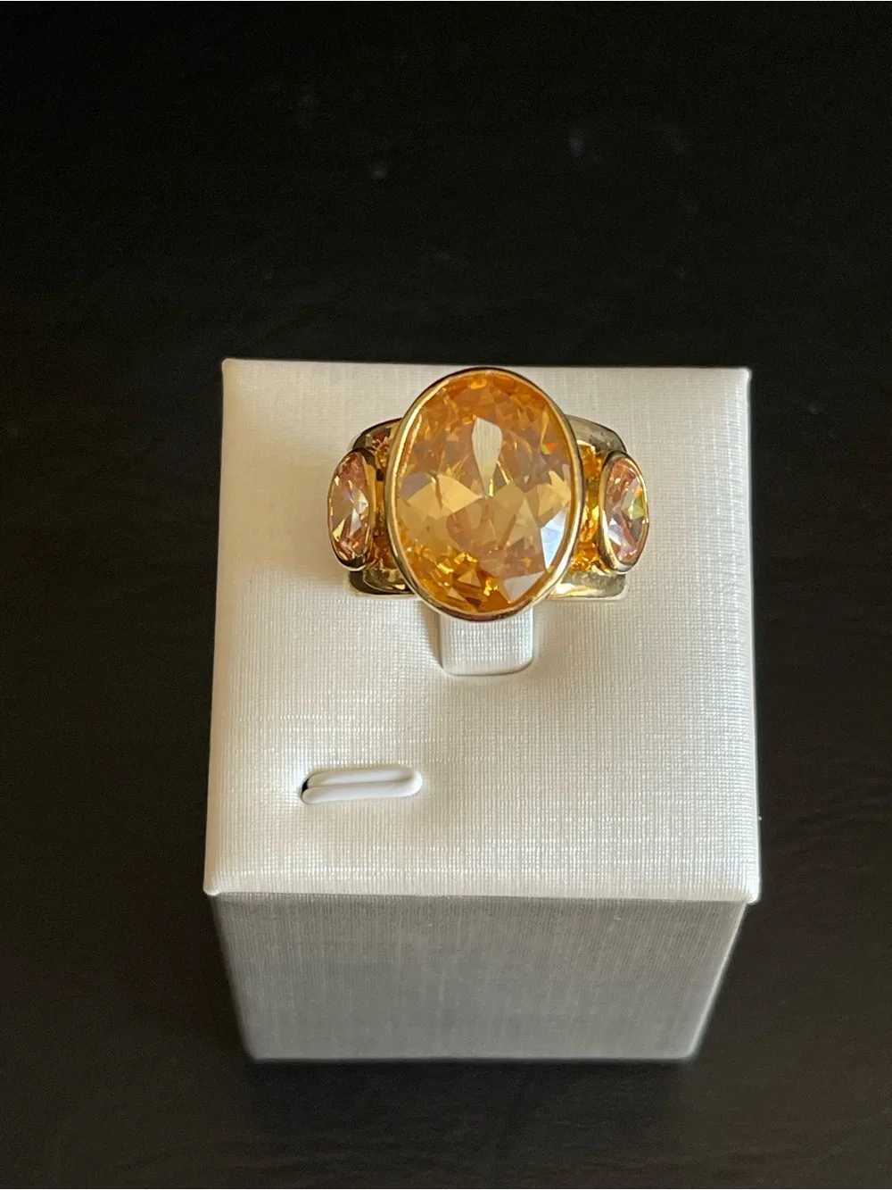 Gold-Tone citrine Yellow Crystal Oval Statement Ring